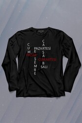 Günler Minimal Yazılı Uzun Kollu Tişört Baskılı T-Shirt - Thumbnail