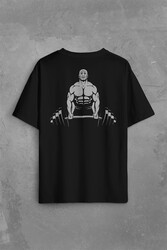 Gym Fitness Halter Sporcu Vücut Bodybulding Sırt Ön Baskılı Oversize Tişört Unisex T-Shirt - Thumbnail