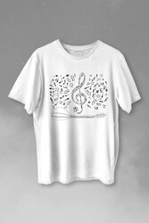 Halk Müziği Bağlama Sol Anahtarı Müzik Notası Enstrüman Baskılı Tişört Unisex T-shirt - Thumbnail