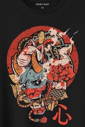 Hannya Maske Oni Japanese Demon Mask Japon Baskılı Tişört Unisex T-Shirt - Thumbnail