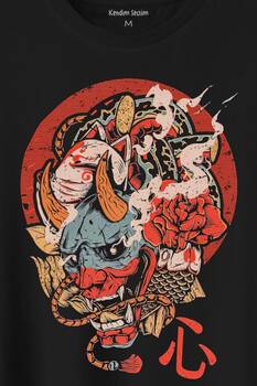 Hannya Maske Oni Japanese Demon Mask Japon Baskılı Tişört Unisex T-Shirt