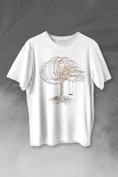 Hayat Ağacındaki Kırmızı Salıncak Kuru Ağaç Baskılı Tişört Unisex T-shirt - Thumbnail