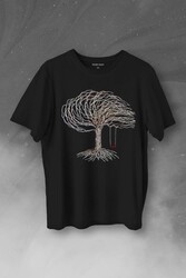 Hayat Ağacındaki Kırmızı SAlincak Kuru Ağaç Baskılı Tişört Unisex T-Shirt - Thumbnail