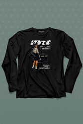 Hip Hop Harajuku Kanji Japon Kız Japan Girl Uzun Kollu Tişört Baskılı T-Shirt - Thumbnail