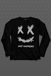 Hip Hop Marshmello MusicShit Happens Uzun Kollu Tişört Baskılı T-Shirt - Thumbnail