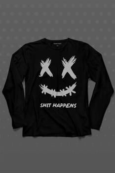 Hip Hop Marshmello MusicShit Happens Uzun Kollu Tişört Baskılı T-Shirt