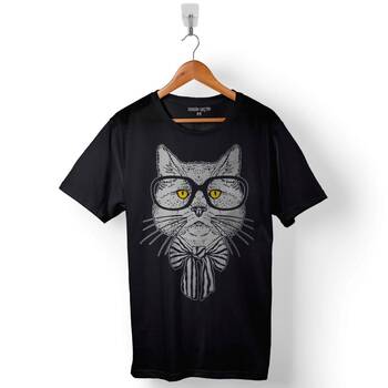 Hipster Cat Hipster Kedi With Glasses Gözlük Baskılı Tişört Unisex T-Shirt