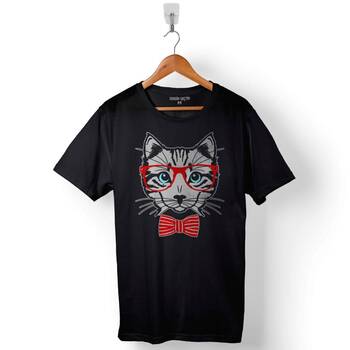 Hipster Cat Hipster Kedi With Glasses Gözlük Baskılı Tişört Unisex T-Shirt