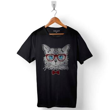 Hipster Cat Hipster Kedi With Glasses Gözlük Baskılı Tişört Unisex T-Shirt