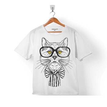 HIPSTER CAT HİPSTIR KEDİ WITH GLASSES GÖZLÜK 2 ÇOCUK TİŞÖRT