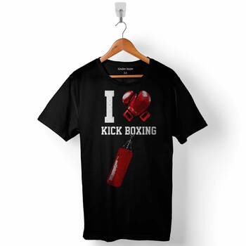 I Love Kick Boxing Boks Eldiveni Baskılı Tişört Unisex T-Shirt