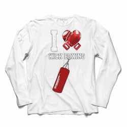 I Love Kick Boxing Boks Eldiveni Uzun Kollu Tişört Baskılı T-Shirt - Thumbnail