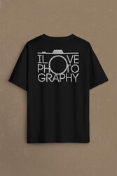 I Love Photography Fotoğrafçı Canon Nikon Sırt Ön Baskılı Oversize Tişört Unisex T-Shirt - Thumbnail