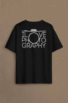 I Love Photography Fotoğrafçı Canon Nikon Sırt Ön Baskılı Oversize Tişört Unisex T-Shirt