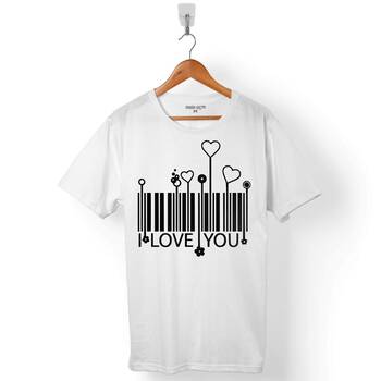 I LOVE YOU KALP BARKOD BARCODE ERKEK TİŞÖRT