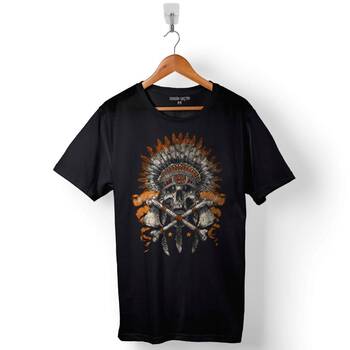 Indian Skull Metallica Hindistan Kuru Kafa Baskılı Tişört Unisex T-Shirt