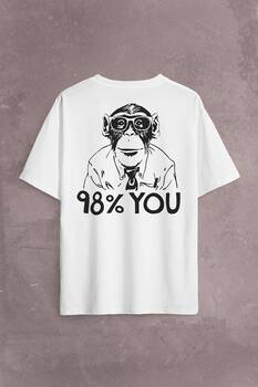 İnsan Evrim Şempanze %98 Chimp Evolution Dna Sırt Ön Baskılı Oversize Tişört Unisex T-Shirt