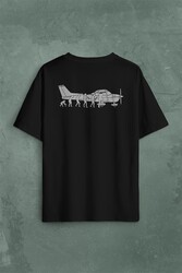 İnsan Maymun Evrim Cessna Uçak Tayyare Sırt Ön Baskılı Oversize Tişört Unisex T-Shirt - Thumbnail