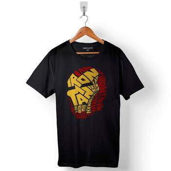 Iron Man Word Art Head Logo Demir Adam Baskılı Tişört Unisex T-Shirt