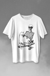 İskelet Ölünceye Kadar Kedi Seveceğim Skeleton Cat Love Baskılı Tişört Unisex T-shirt - Thumbnail