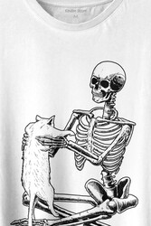 İskelet Ölünceye Kadar Kedi Seveceğim Skeleton Cat Love Baskılı Tişört Unisex T-shirt - Thumbnail