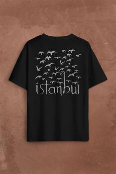 İstanbul Martı Galata Konstantinopolis Osmanlı Sırt Ön Baskılı Oversize Tişört Unisex T-Shirt