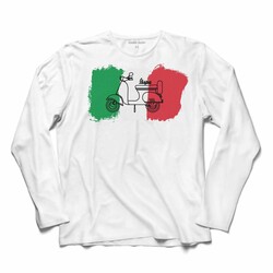 Italıan Flag İtalya Bayrağı Vespa Scooter Uzun Kollu Tişört Baskılı T-Shirt - Thumbnail