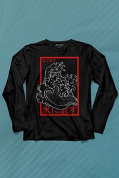 Japanese Wind Wave Japon Rüzgar 2K Street Culture Uzun Kollu Tişört Baskılı T-Shirt - Thumbnail