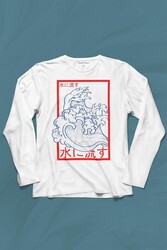 Japanese Wind Wave Japon Rüzgar 2K Street Culture Uzun Kollu Tişört Baskılı T-Shirt - Thumbnail