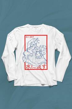 Japanese Wind Wave Japon Rüzgar 2K Street Culture Uzun Kollu Tişört Baskılı T-Shirt