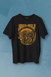 Jesus Wolf Kurt Kafası hardal Baskılı Tişört Unisex T-shirt - Thumbnail