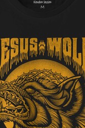 Jesus Wolf Kurt Kafası hardal Baskılı Tişört Unisex T-shirt - Thumbnail