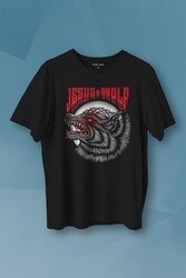 Jesus Wolf Kurt Kafası Kırmızı Baskılı Tişört Unisex T-shirt - Thumbnail