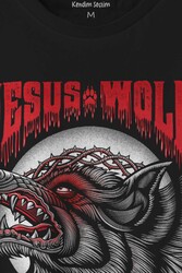 Jesus Wolf Kurt Kafası Kırmızı Baskılı Tişört Unisex T-shirt - Thumbnail