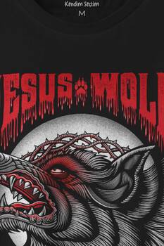 Jesus Wolf Kurt Kafası Kırmızı Baskılı Tişört Unisex T-shirt