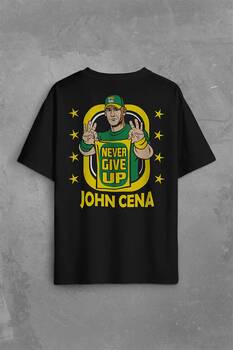 John Cena Wwe Logo Never Give Up Amerikan Güreşi Sırt Ön Baskılı Oversize Tişört Unisex T-Shirt