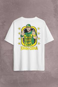 John Cena Wwe Logo Never Give Up Amerikan Güreşi Sırt Ön Baskılı Oversize Tişört Unisex T-Shirt