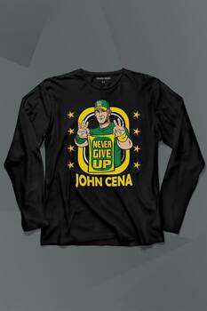 John Cena Wwe Logo Never Give Up Amerikan Güreşi Uzun Kollu Tişört Baskılı T-Shirt