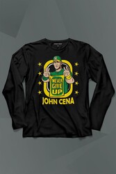 John Cena Wwe Logo Never Give Up Amerikan Güreşi Uzun Kollu Tişört Baskılı T-Shirt - Thumbnail