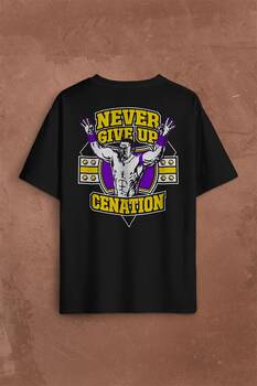 John Cena You Me Never Give Up Cenation Asla Pes Etme Sırt Ön Baskılı Oversize Tişört Unisex T-Shirt