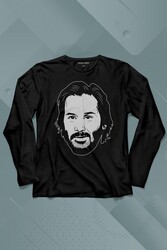 John Wick Keanu Reeves Charles Portre Silüeti Uzun Kollu Tişört Baskılı T-Shirt - Thumbnail