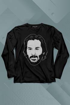 John Wick Keanu Reeves Charles Portre Silüeti Uzun Kollu Tişört Baskılı T-Shirt