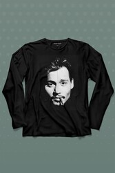 Johnny Depp Sigara Karayip Korsanları Slüet Uzun Kollu Tişört Baskılı T-Shirt - Thumbnail