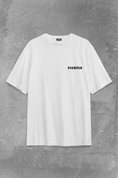 Kaktüs Orta Parmak Fucktus Sırt Ön Baskılı Oversize Tişört Unisex T-Shirt