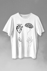 Kalp Ve Beyin Aşk Akıl Mantık Duygusal Zeka Baskılı Tişört Unisex T-shirt - Thumbnail