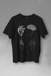 Kalp Ve Beyin Aşk Akıl Mantık Duygusal Zeka Baskılı Tişört Unisex T-Shirt - Thumbnail