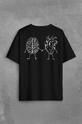 Kalp Ve Beyin Aşk Akıl Mantık El Ele Duygusal Zeka Sırt Ön Baskılı Oversize Tişört Unisex T-Shirt - Thumbnail