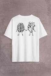 Kalp Ve Beyin Aşk Akıl Mantık El Ele Duygusal Zeka Sırt Ön Baskılı Oversize Tişört Unisex T-Shirt - Thumbnail