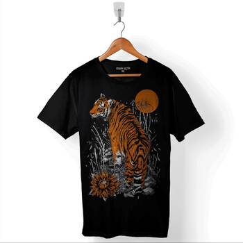 Kaplan Ay Dolunay Moon Tiger Baskılı Tişört Unisex T-Shirt