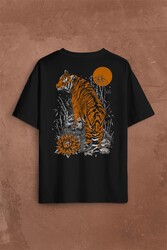 Kaplan Ay Dolunay Moon Tiger Sırt Ön Baskılı Oversize Tişört Unisex T-Shirt - Thumbnail